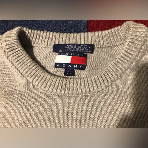 Vintage TOMMY HILFIGER JEANS FLAG Crew Knit Sweater L sportsman Rlpc Rlx Usa Ltd